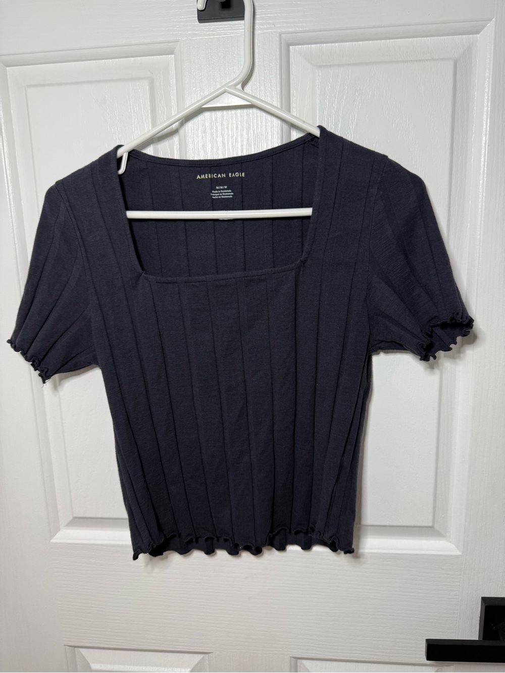 American Eagle Outfitters Navy Ribbed Square-Neck Crop Top